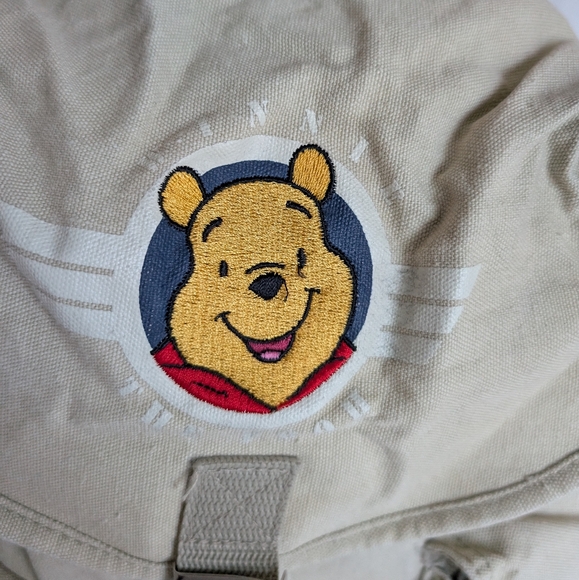 Vintage Disney Winnie The Pooh Beige Canvas Backpack, pockets drawstring Y2K - Picture 2 of 15